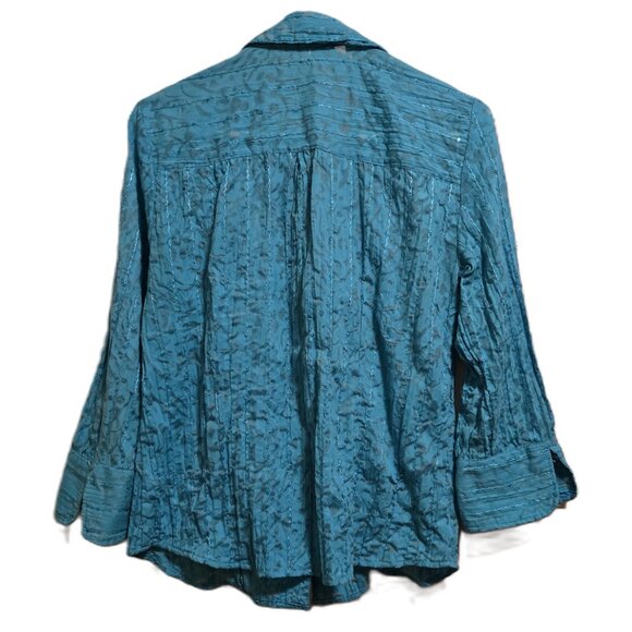 Teal Green Sheer Textured w/ Shirring  Blouse, Excellent Condition, Women's M - Picture 4 of 5